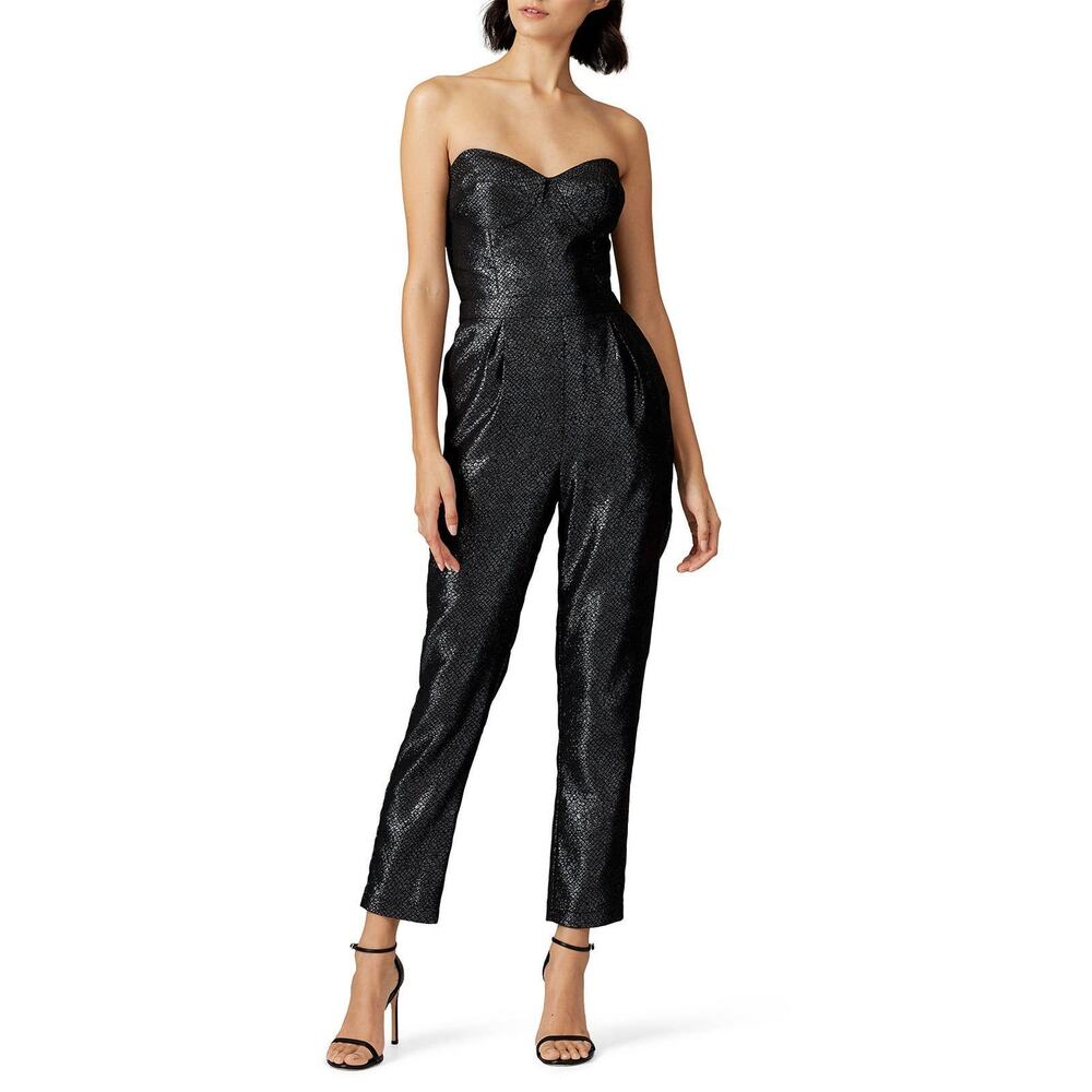Saylor Galadriel Metallic Black Snakeskin Strapless Sweetheart Jumpsuit Size M